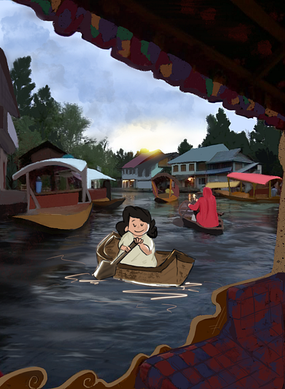 Kashmir dal lake design illustration kashmir procreate