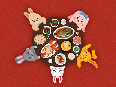 2023 lunar new year 2023 chowbus clean food illustration lunar new year new year rabbit simple ui 兔年 春节