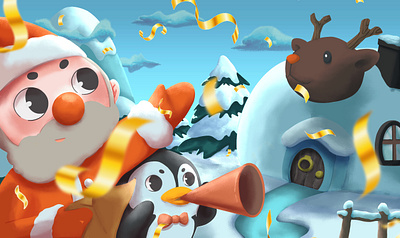 Merry Christmas Children Book Style album cover characters chil children book christmas deer design illustration merry christmas new year penguin santa