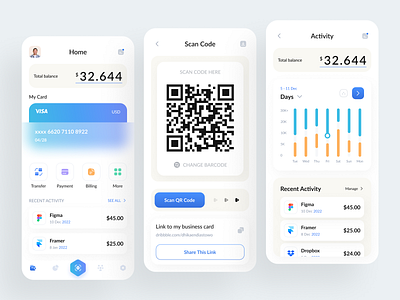 Finance Mobile App banking banking app chart finance finance app mbanking minimalist mobile design money qr code savings app scan scan qr code trend app trending uidesign user interface userinterface