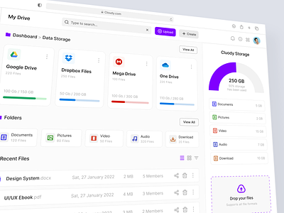 KonDrive - Cloud Drive SaaS Dashboard analytics app cloud computing cloud dashboard dashboard data storage drive file sharing file upload google drive online software product design saas software storage system ui ux web app web software