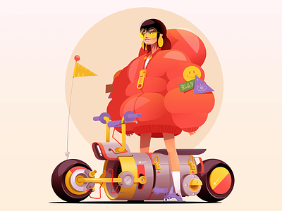 SX12 - GRL artwork character character design comics concept art cyber cyberpunk future girl illustration illustrator jacket motor motorcycle oversized scooter sek sekond vehicle vehicle design