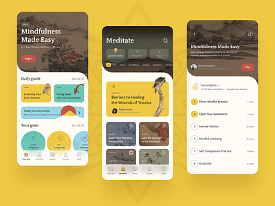 Meditation app app card ios mobile app mobile app design mobile ui ui ui design ux yellow