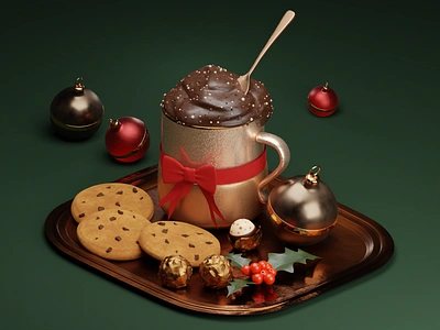 Chocolate Christmas 2023 3d 3dart 3dfood blender blenderrender cgi cgifood chocolate christmas christmasfood cockie design food foodcomercial gamedev illustration logo newyear ui