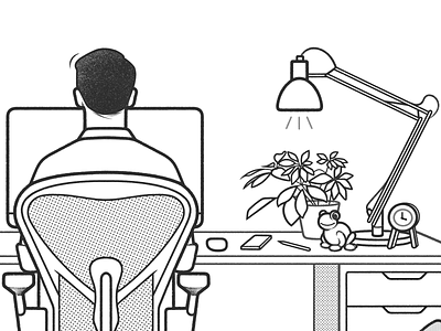 working boy black and white character character design desk details home illustration line minimal monochrome product design simple ui ux web design work