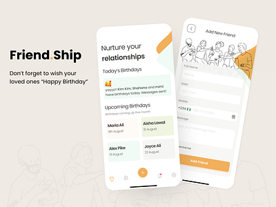 Birthday App app design figma friends interface design ui uiux design ux