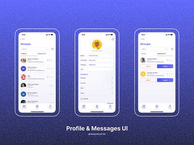 Profile & Messages UI · Mobile App app branding community cryptic comet design easy designs messages profile text ui ux ux design ux designer