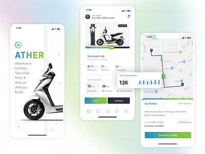 Ather EV Scooter App Concept app branding design dribbble electric electric scooter app energy ev graphic design ios app mobile app scooter ui virtual reality