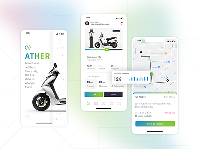 Ather EV Scooter App Concept app branding design dribbble electric electric scooter app energy ev graphic design ios app mobile app scooter ui virtual reality