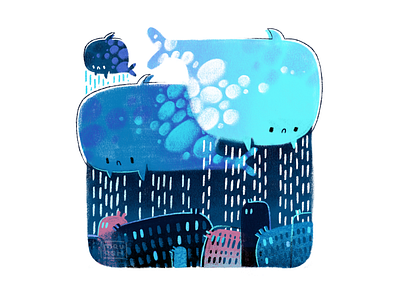 whales 2d art blue book illustration design graphic design illustration ocean rain ui whale whales
