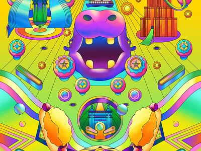 Pinball table - Cincinnati Magazine affinity designer art direction bright character design color colour design editorial illustration fun graphic illustration illustrator landmarks magazine pinball pinball table psychedelic retro texture vector