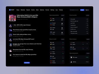 Esports CS:GO website redesign concept counter strike cs:go csgo dark esports hltv minimal minimalistic modern design news redesign ui web design