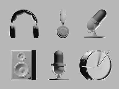 B&W Audio 3d audio blender blender3d drum headphone headphones icon design icon set iconography icons microphone model music render sound speaker