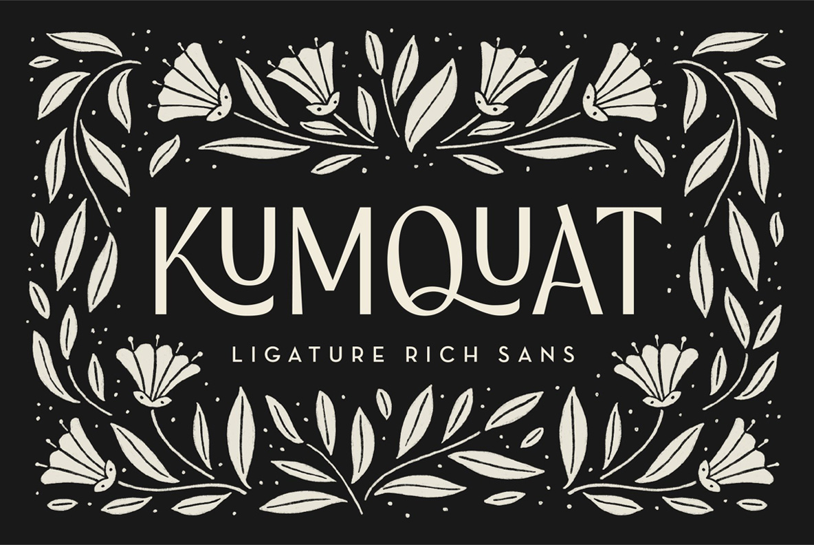 Kumquat Ligature Sans branding design display font elegant floral flower flowers font font design handlettered handlettering illustration ligature logo modern symmetrical typeface typography vector