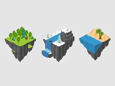 Flying islands 2.5d illustration isometric template vector