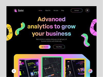 Portfolio Agency Landing Page Design- Basket agency branding business colorfuldesign design headerexploration headerpage minimalheader nft portfolioagency uidesign uiresources uiux design uiuxdesign webdesign websitedesign