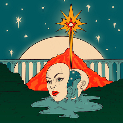 Illuminate bridges drawing emotions fine art illuminate illustration open head stars surreal
