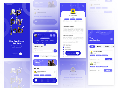 Job Hunter App aplikasi challenge ui clean dashboard desain aplikasi detail page figma graphic design hunter job job hunter log in mobile mobile app search page ui ui design ui mobile ux ux design