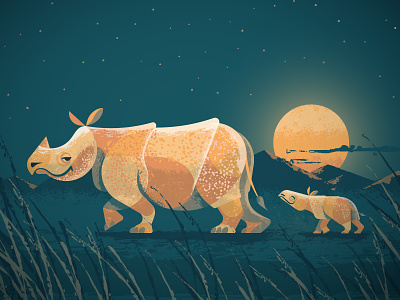 Adobe Illustrator Rhino Commission with free AI brush download! adobe blue brush brushes childrens book illustration illustrator orange rhino rhinoceros texture vector zoo
