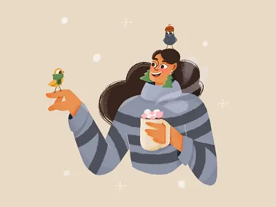 DTIYS birds character characterdesign christmas design girl illustration illustrator procreate web illustration website illustration winter