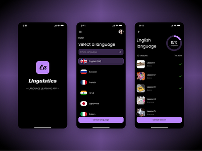 Language Learning App UI android app app interaction color dashboard design duolingo education elearning figma interaction interface ios app language learning learning mobile design mobile ui tutor ui uiux ux