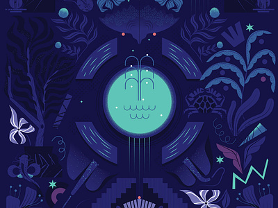 Night at ENS animal blue dream fontaine illustration illustrator magic night outdoor texture vector water