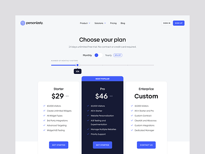 Personizely — Pricing list clean comparison design list olbromski personizely plan price pricing pro purchase slider ui web website