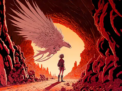 Terracotta 6 ai anime art cave color concept design digital gradient illustration light midjourney minimal painting phoenix photoshop simple