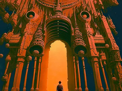 Terracotta 5 ai anime art cathedral color concept design digital gradient illustration light midjourney minimal painting photoshop simple