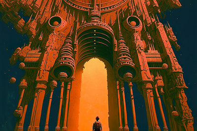 Terracotta 5 ai anime art cathedral color concept design digital gradient illustration light midjourney minimal painting photoshop simple