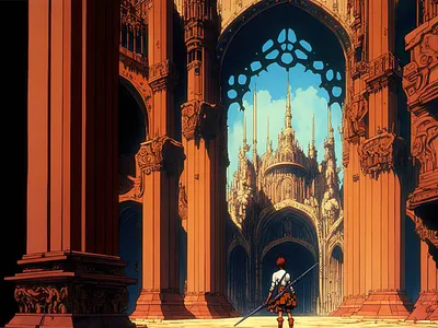 Terracotta 1 ai anime art cathedral color concept design digital gradient illustration light midjourney minimal painting photoshop simple