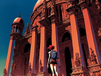 Terracotta 2 ai anime art cathedral color concept design digital gradient illustration light midjourney minimal painting photoshop simple