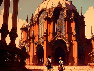 Terracotta 3 ai anime art cathedral color concept design digital gradient illustration light midjourney minimal painting photoshop simple