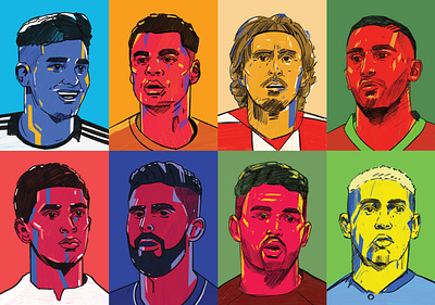 Top 8 - New Football Stars football football portraits football stars illustrated portraits illustration illustrator people portrait portrait illustration procreate top 8 world cup