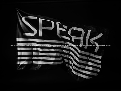 SPEAK blackandwhite brand branding campaign conference custom flag font geometric identity lines logo minimal speak stripes typography wordmark
