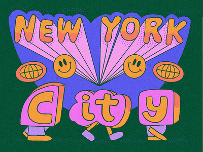 New York City Poster advertisement city graphic design groovy illustration lettering mascot new york city nyc pizza poster retro