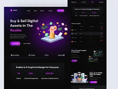 Cryptocurrency Exchange Website bitcoin blockchain crypto cryptocurrency cryptocurrencywebsite dark design eth etheureum exchange header home page invest landing page modern trade trading ui ux website