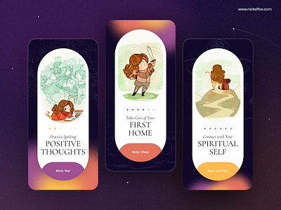 Mindfulness Mobile App app body calm illustration meditate meditation mental health mind mindfulness mobile app mood tracker self care soul therapy ui ux wellness wellness app yoga relaxation