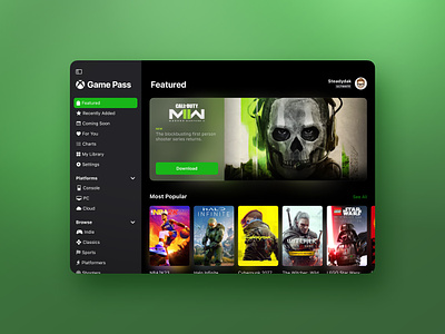 Xbox Game Pass iPad App Concept app ios ipad ui ux video games xbox