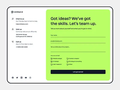 Contact page — Untitled UI about us brutalist contact contact form contact page contact us fluro form green ui design user interface web design