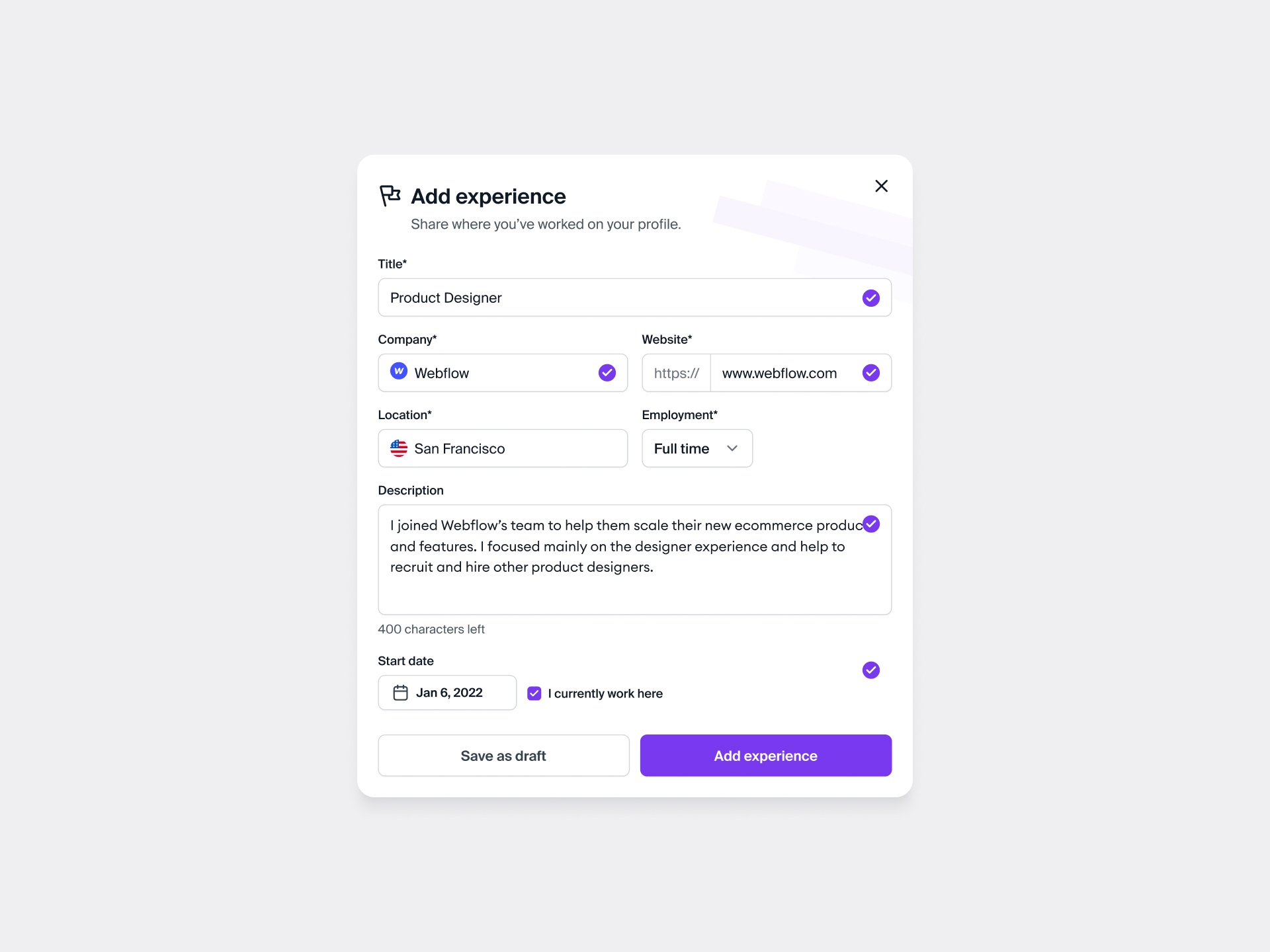 Add experience modal — Untitled UI by Jordan Hughes® on Dribbble