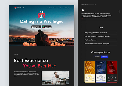 Landing Page Concept | Dating App | Homepage app concept dailyui dark theme dating dating app design faq homepage illustration inspiration landing love app matching mobile swiping ui web web design website