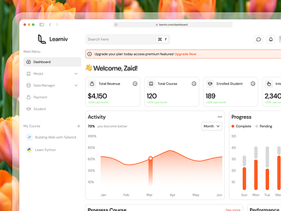 Learniv - Learning Management System Dashboard analytics course course online dashboard dashboard app education platform learner learning learning dashboard learning management system lms student web app