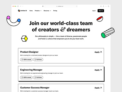 Careers page — Untitled UI about us career page careers colorful job listings job page jobs minimal monotone web design