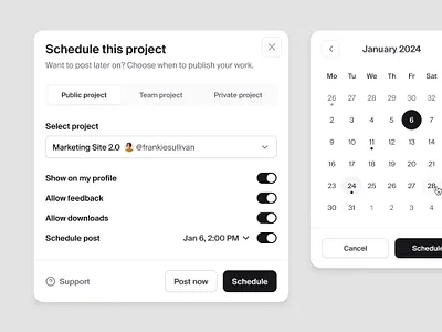 Schedule project modal — Untitled UI calendar design system figma modal modals pop over pop up popover popup product design project details schedule tabs ui design user interface ux design