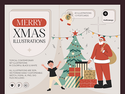 MERRY XMAS ILLUSTRATIONS 18design 2023 candy christmas designvector holiday ill illustration merry christmas merry christmas illustration merry xmas merrychristmas new year santa santa claus the18design winter xmas xmas 2023 xmas illustration