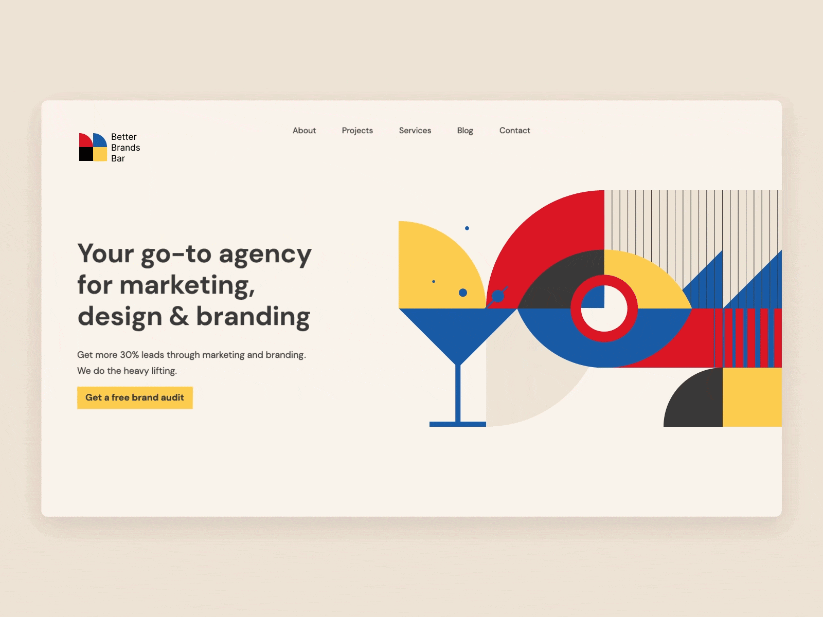 Agency homepage animation in modern Bauhaus style bauhaus brand and identity brand identity branding design header homepage illustration sand color ui ux