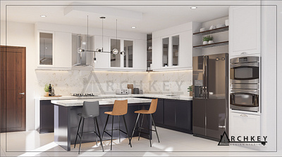 Proposed Modern Kitchen Interior 3d design architecture archkey blue clean design house design interior kitchen modern photorealistic residential white