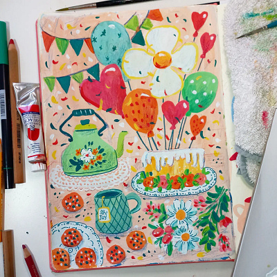 Birthday Card art birthday design drawing gouache greeting card hand drawn illustration painting