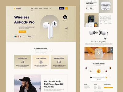 Landshop - Airpods Product Website Landing Page airpod airpod homepage airpod landing page airpod product page apple best dribbble shot devignedge earbud earphone headphone headphone landing page mhmanik02 product product design trend trendy design ui ux website wireless earphone